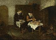 A Couple Having a Meal before a Fireplace, Quirijn van Brekelenkam